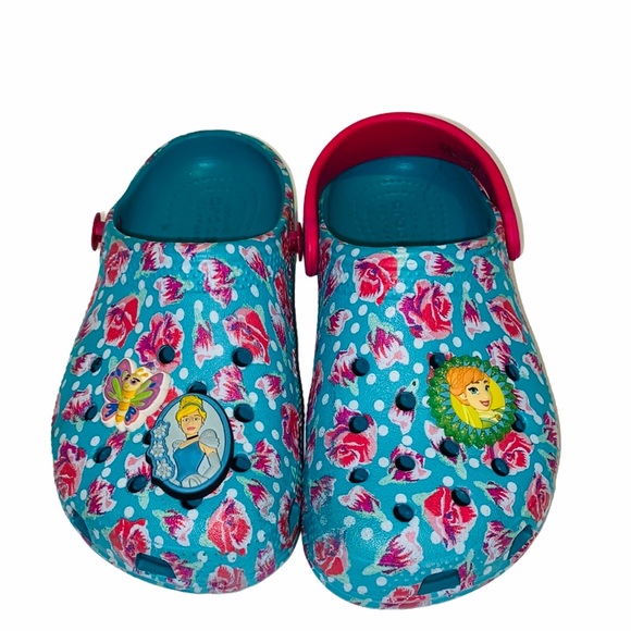 Crocs Girls' Tropical Teal With Princess Charms - Picture 1 of 8